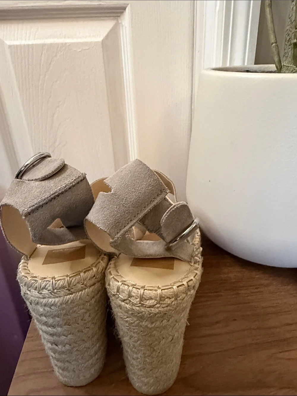 Dolce Vita Taupe Suede Espadrille Wedge Sandals 10 Leather Platform Ankle Strap